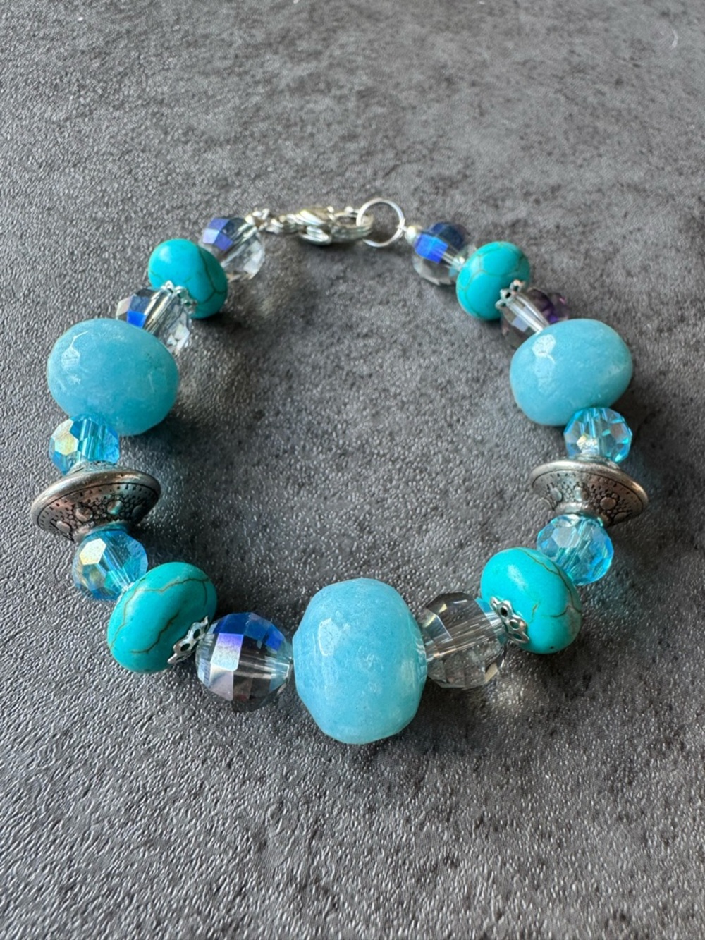 Handmade Turquoise Stone and Glass Blue Beaded Bracelet